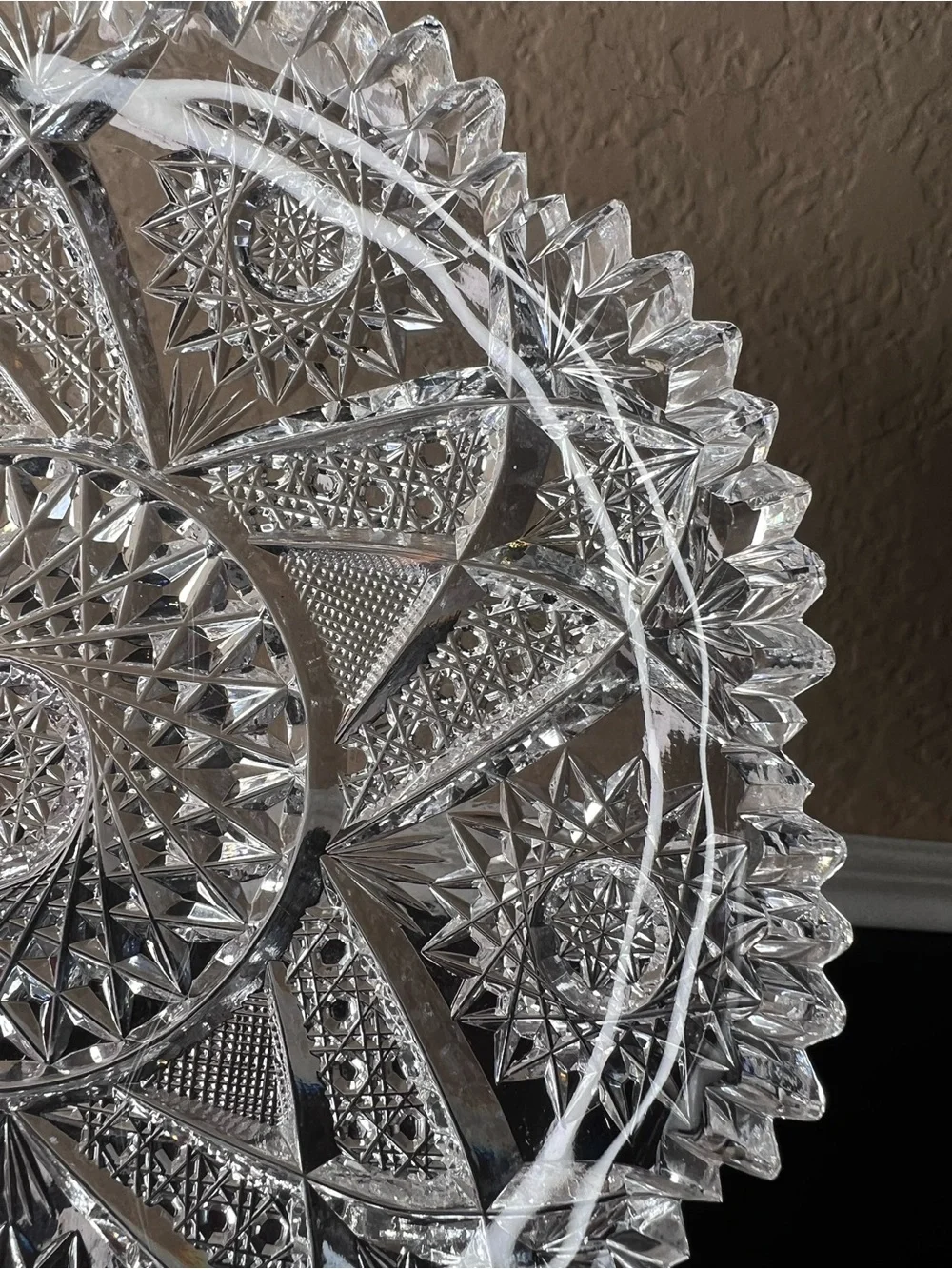 Vintage Brilliant Style Cut Glass Plate, Deep Cut Starburst Crystal Platter